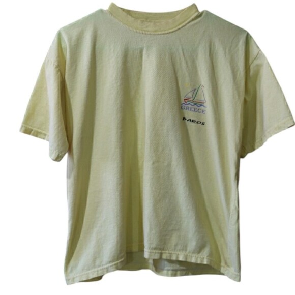 Vintage Pale Yellow Paros Greece Souvenir Travel T-shirt Small - Picture 1 of 6